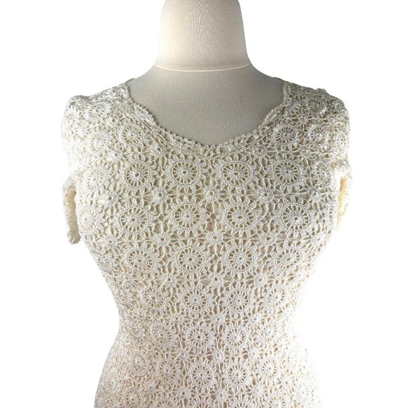 VTG Boho Cottage Delicate Trinchetto Hand Crocheted Knit Blouse, Women's Large - Picture 4 of 11